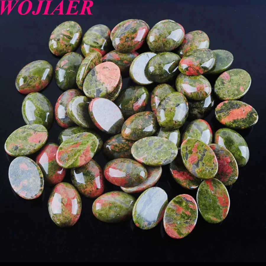 

WOJIAER Natural Unakite Jaspers Cabochon Beads Oval CAB 13x18mm Semi-precious Stones Fit Handmade Jewelry Women Men 50PCS PU8010