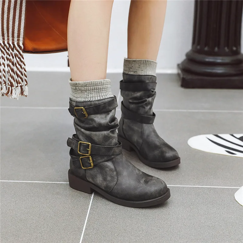 

ASUMER 2020 new arrive ankle boots women round toe buckle cowboy european western boots comfortable low heel casual shoes woman