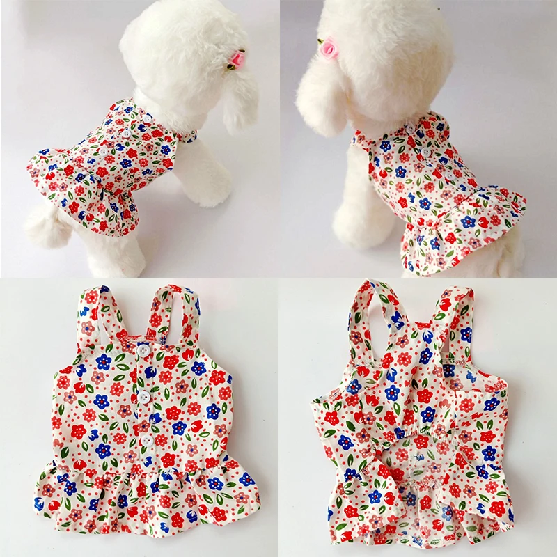 

Summer Dog Clothes Cute Floral Sling Dress Thin Skirt Sunscreen For Small Dog Chihuahua Bichon Poodle Costume Puppy Pet Dresses