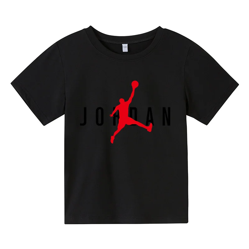 

Summer New T-shirt Leisure Trend Boys' and Girls' T-shirt Harajuku Cotton T-shirt Basketball Round Collar Children's T-shirt Fit