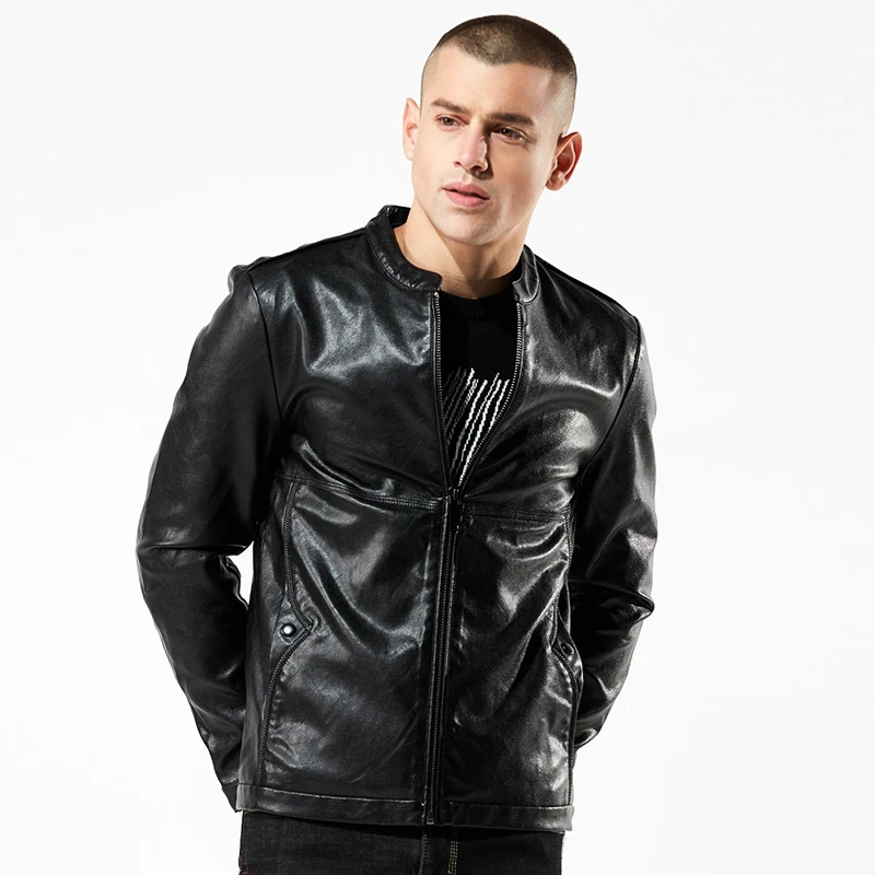 В английском стиле винтажном Мужские кожаные куртки черного цвета Сезон весна