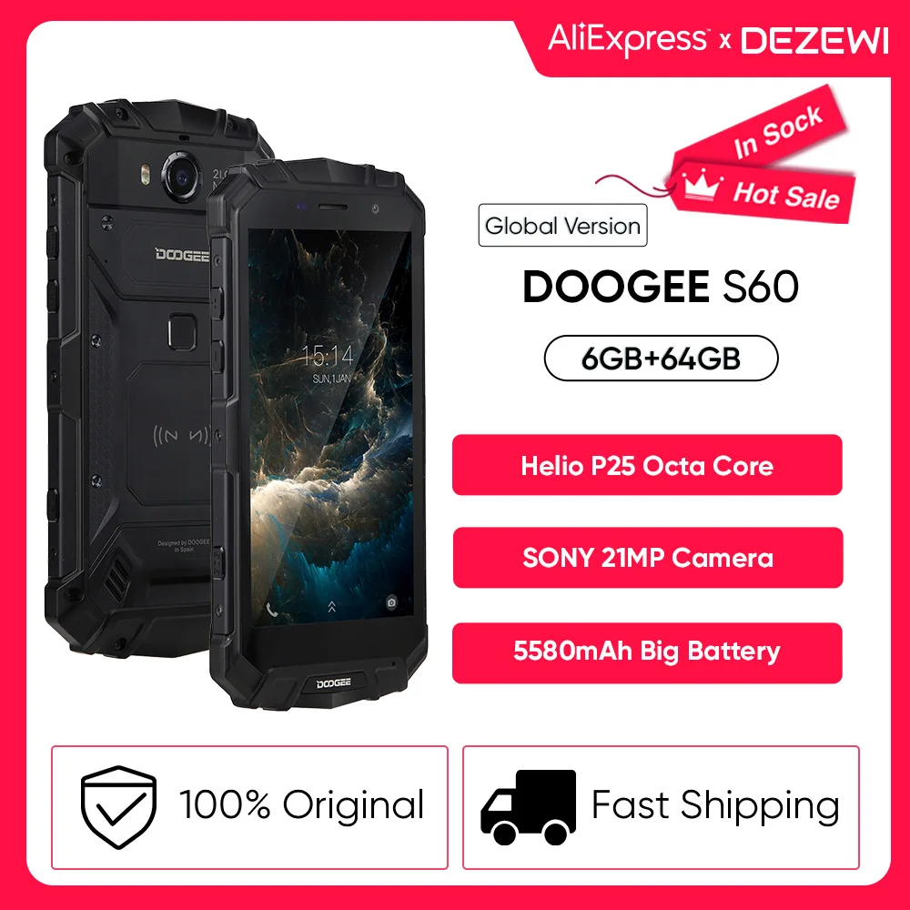 Смартфон DOOGEE S60 IP68/IP69K беспроводная быстрая зарядка 5580 мАч 12 В 2 А экран 5 дюйма FHD