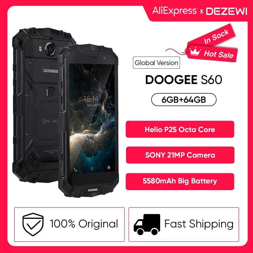 Carga sem Fio Doogee 5580mah 12v2a Carga Rápida 5.2 Core Fhd Helio P25 Octa Núcleo 6gb 64gb Smartphone 21.0mp Câmera Ip68 – Ip69k S60