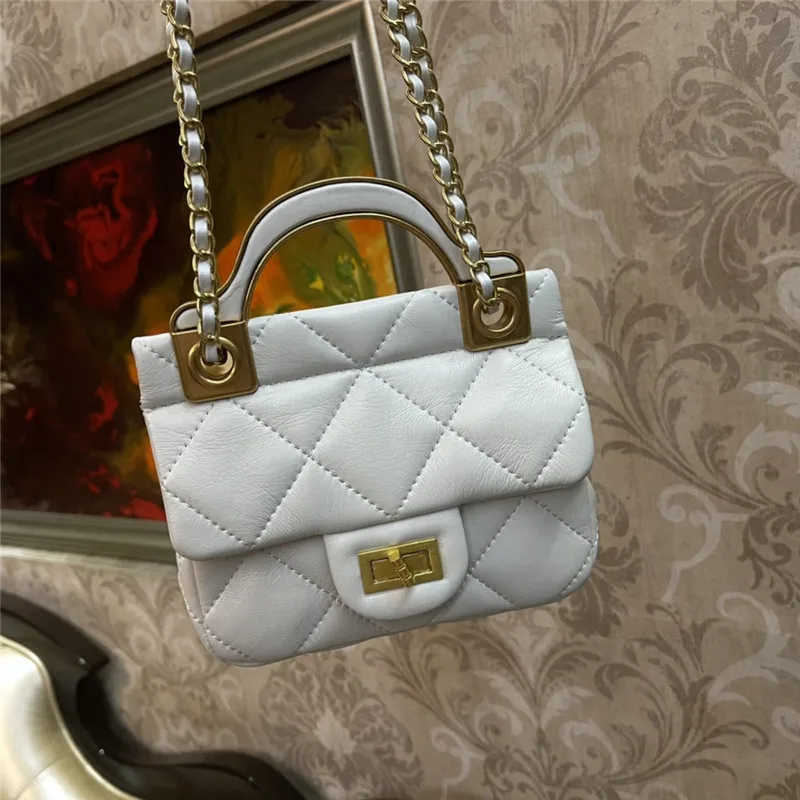 

Handbag women's leather top quality soft genuine leather mini purse metal chain wallet on chain shoulder bag Coat hanger bag
