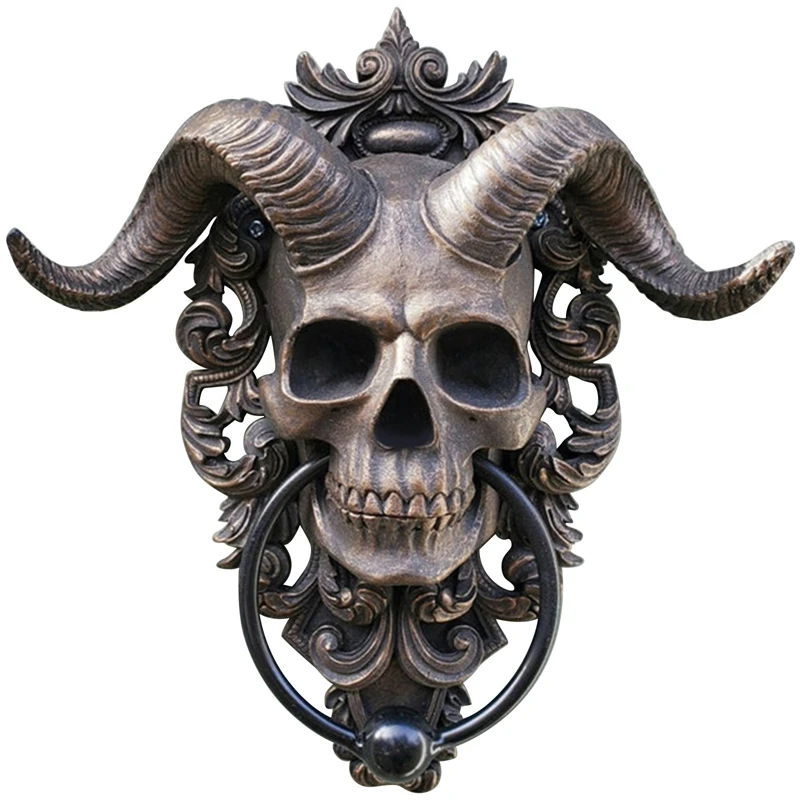

Horned Skull Hanging Door Knocker Gothic Heavy Duty Door Knocker Vintage Statues Garden Decoration Outdoor Pendants