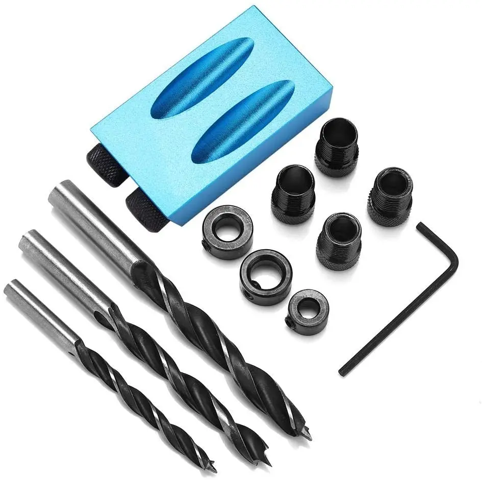 

14pcs/set 15 Degree Pocket Hole Drilling Jig Kit Angle Oblique Hole Drill Guide Set Positioning Locator Tool for DIY Woodworking