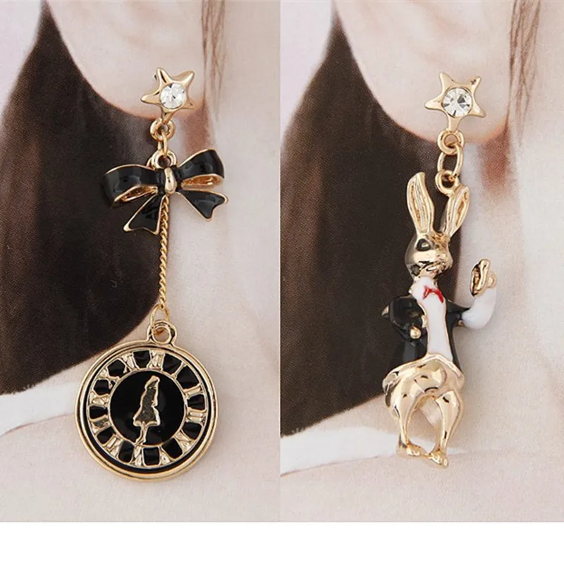 

2020 New Fashion exaggerate Asymmetry Bell And Rabbit Earrings Women Trendy Enamel Statement Earrings Drop Shipping