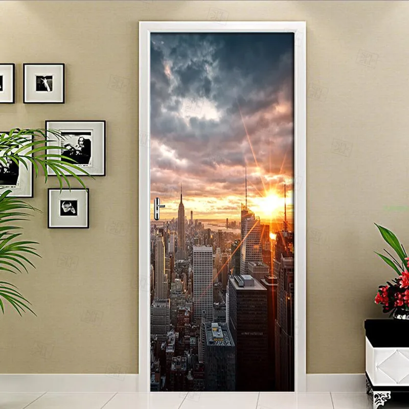 

New York City Landscape Art 3D Door Sticker Pvc Material Waterproof Door Poster Wall Decal Sticker for Living Room Decor Decor