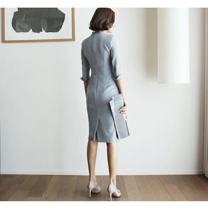 Роскошное винтажное однотонное Деловое платье с узлом элегантное женское для