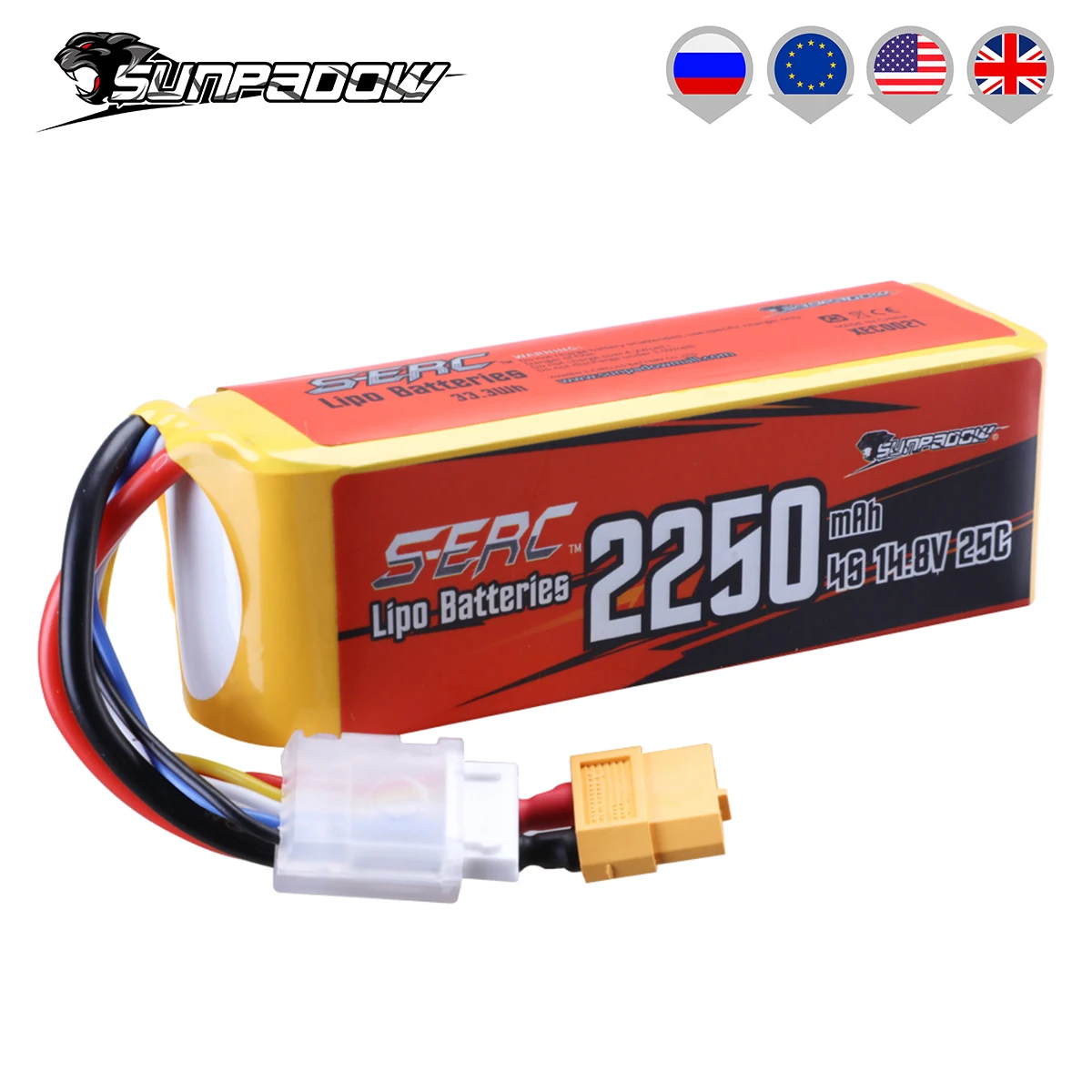sunpadow 4s 148 v lipo батарея 2250 мач 25c с xt60 разъем