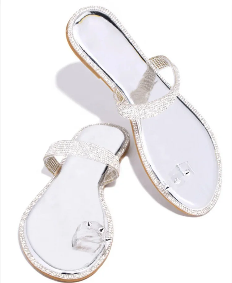 

2021 New Style Rhinestone Sandals Slippers Summer Bohemian Flat Toe Women's Shoes Sapatos De Mujer Fashion Shoes
