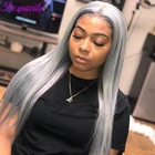 Серебристо-серые цветные T-образные передние парики из человеческих волос на сетке, прямые предварительно выщипанные 13x4x 1, передний парик на сетке, серые парики Remy, парики на продажу