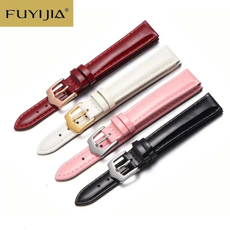 

LA8262 Plain Lacquered Cowhide Strap 12MM 14MM 16MM 18MM 20MM Women Genuine Leather Bands Stainless Steel Pin Buckle Watch Band