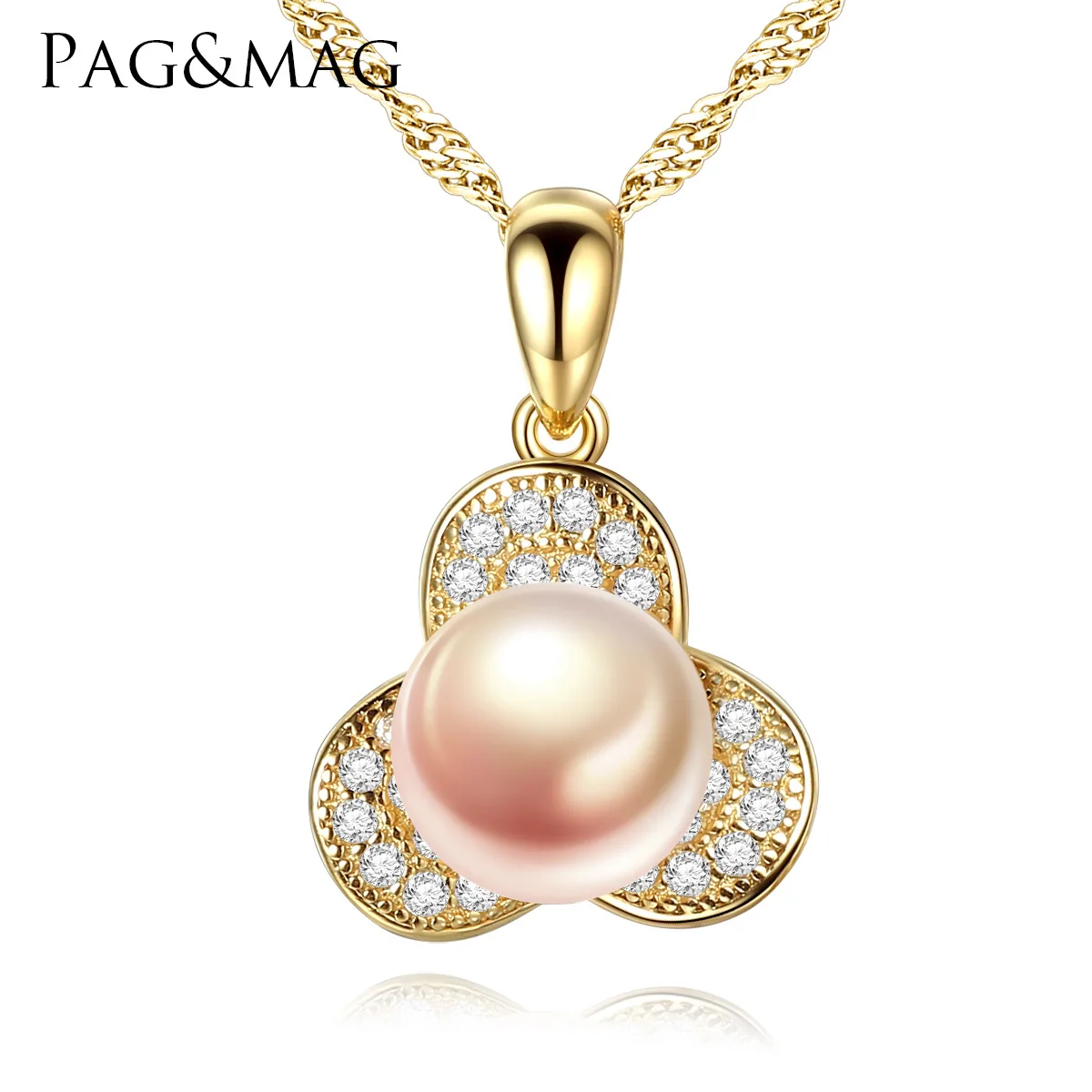 PAG & MAG S925 чистое серебряное ожерелье с покрытием из натурального жемчуга 18 к 7 5