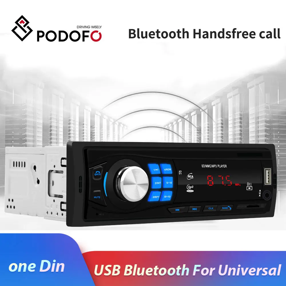 Podofo 1DIN Автомагнитола стерео Bluetooth FM Aux вход приемник SD USB Авторадио 12V In-dash 1 din аудио MP3 мультимедийный плеер