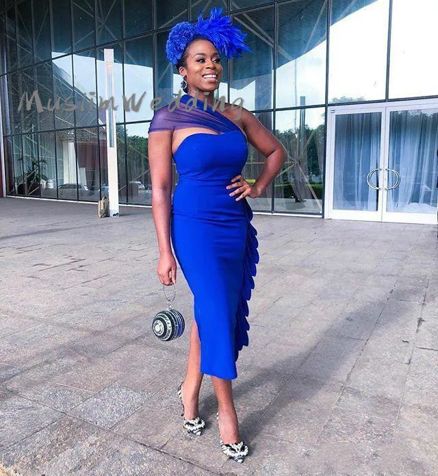 Королевского синего цвета в африканском стиле вечерние платья с короткими 2020