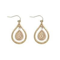 minimalist hammered teardrop border dangle drop earrings for women chic trendy metallic teardrop earrings