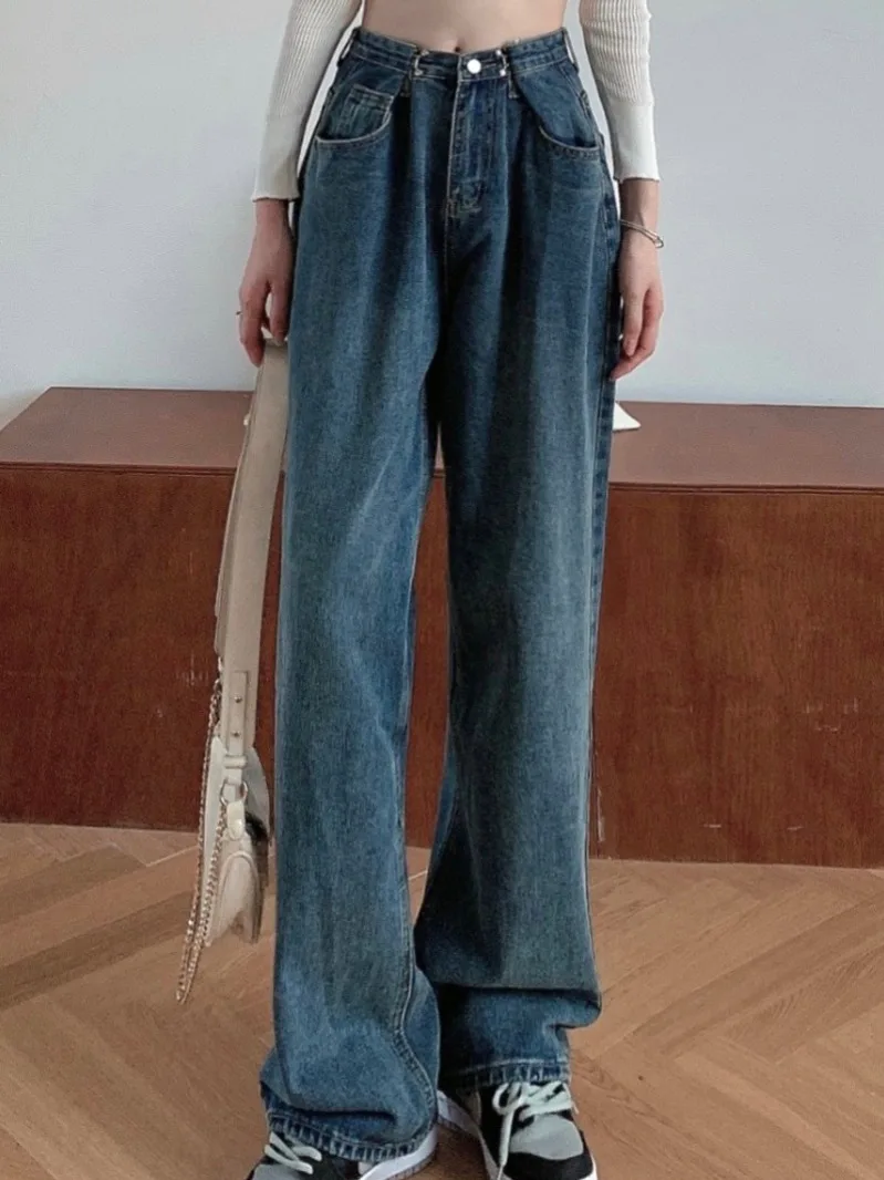 

Retro High Waist Jeans Woman Straight Loose Wide-leg Spring And Autumn New Style Thin Ins Trendy Pants Befree