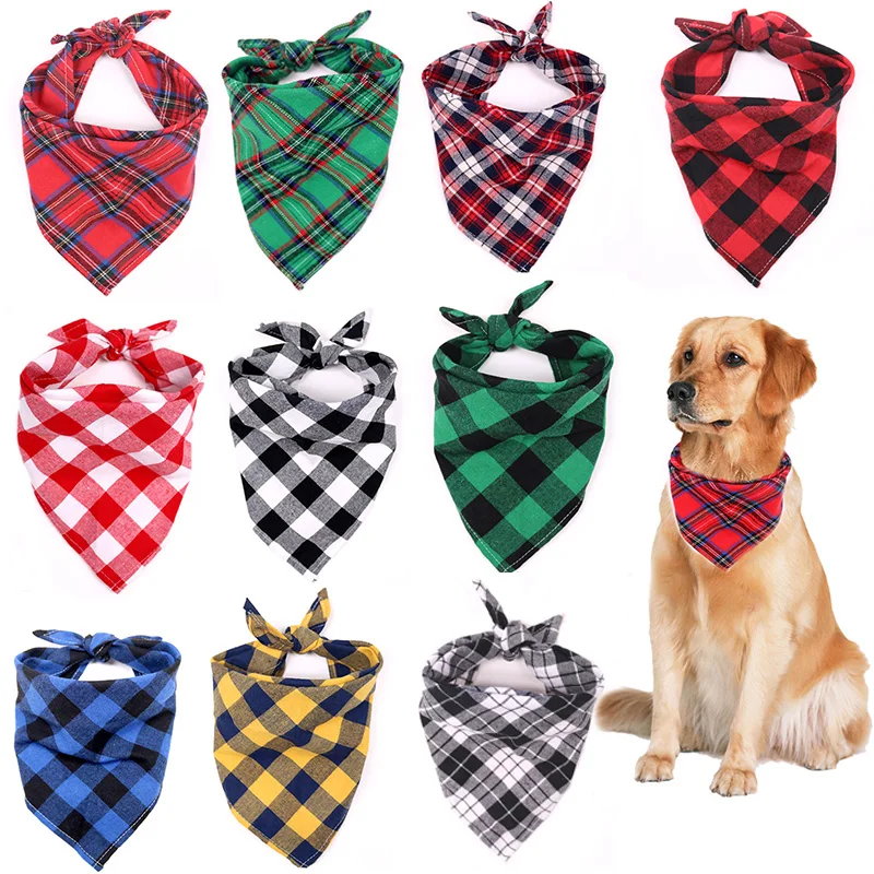 

Dog Bandanas Classic Red Black Cotton Plaid Cat Puppy Kerchief Pet Neckerchief Scarf Dog Saliva Towel Pet Grooming Accessories