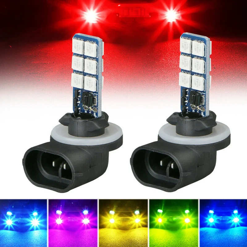 

2Pcs 881 5050 12SMD RGB LED Auto Headlight Fog Light Lamp Bulbs 16 Colors Car Parking Backup Lights Exterior Decor with Remote