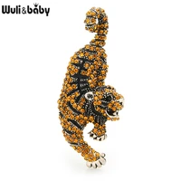 wulibaby full rhinestone tiger brooches women unisex five elements tiger animal party office brooch pins gifts