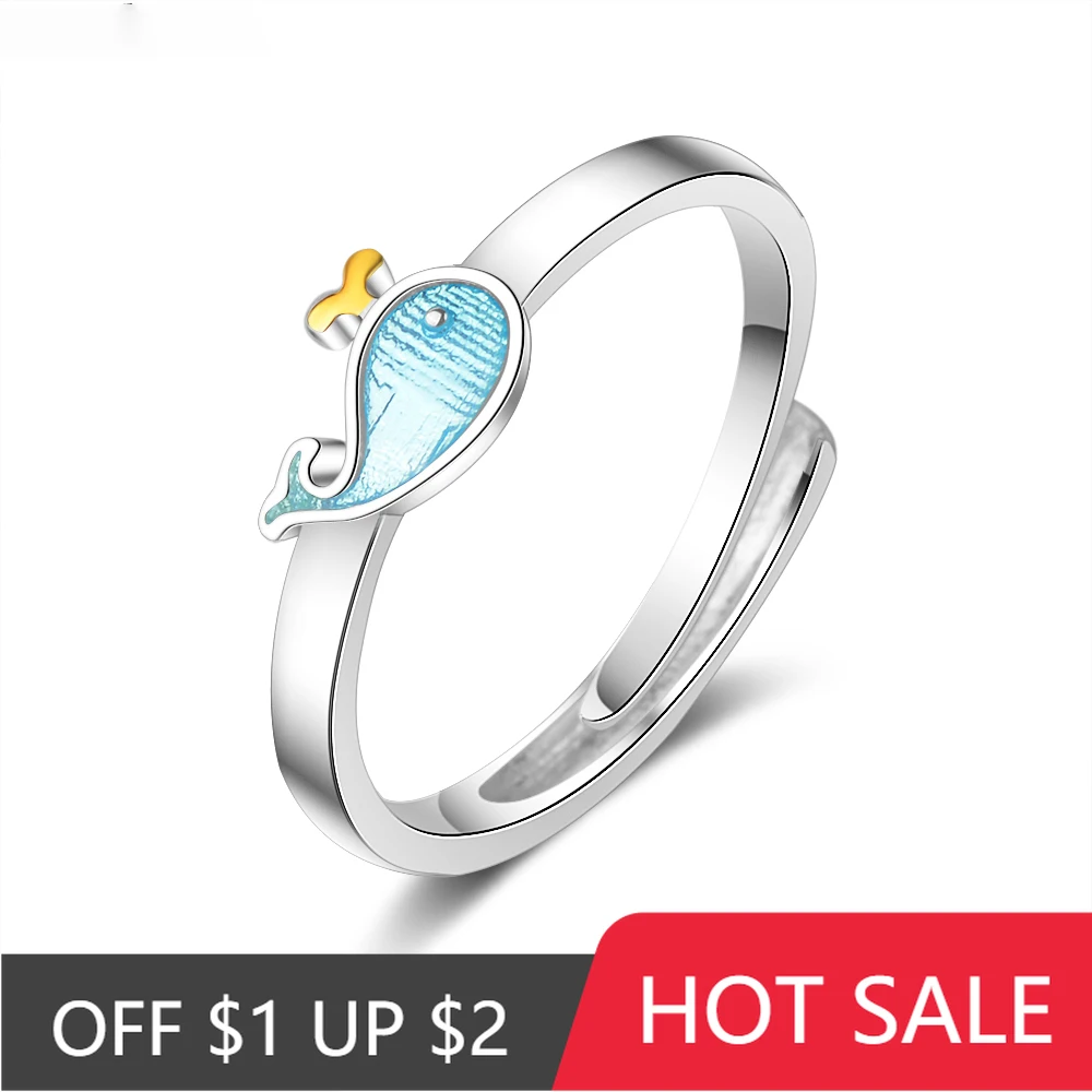 

POPACC 925 пробы серебро милый маленький синий кит разъединяющееся кольцо для Для женщин Подарки для девочек морского животного кольцо