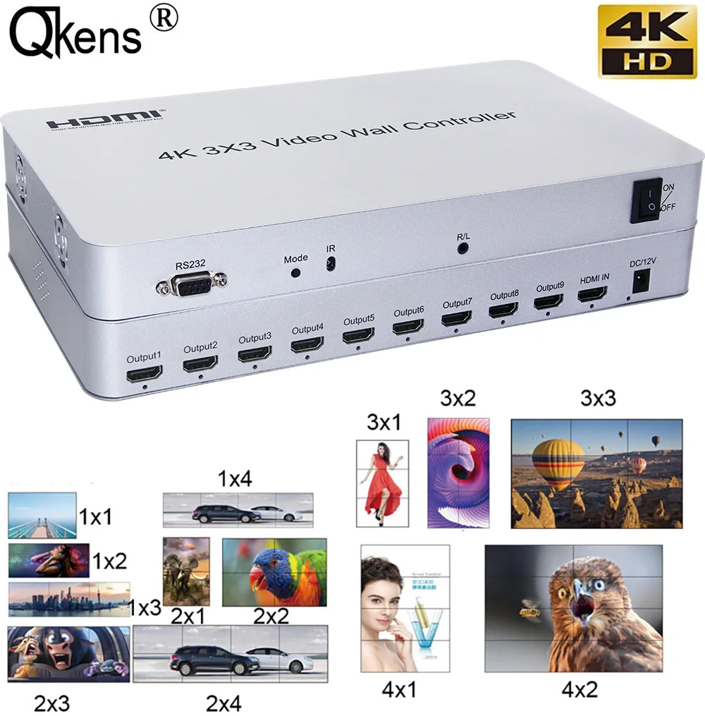 Настенный видеоконтроллер 4K 3x3 HDMI процессор с большим экраном устройство для