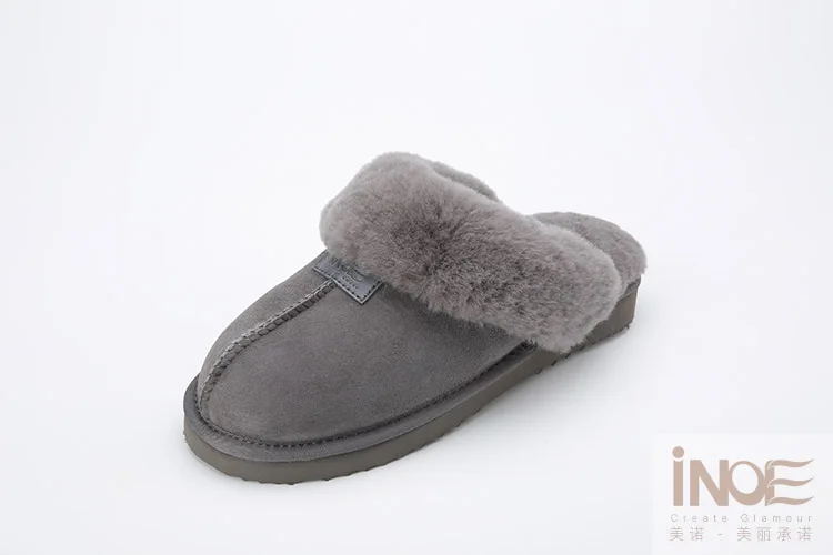 INOE, овечья кожа, замша, кожа с натуральным мехом на подкладке зимние комнатные туфли для женщин домашняя обувь для женщин; теплые шлёпанцы для женщин