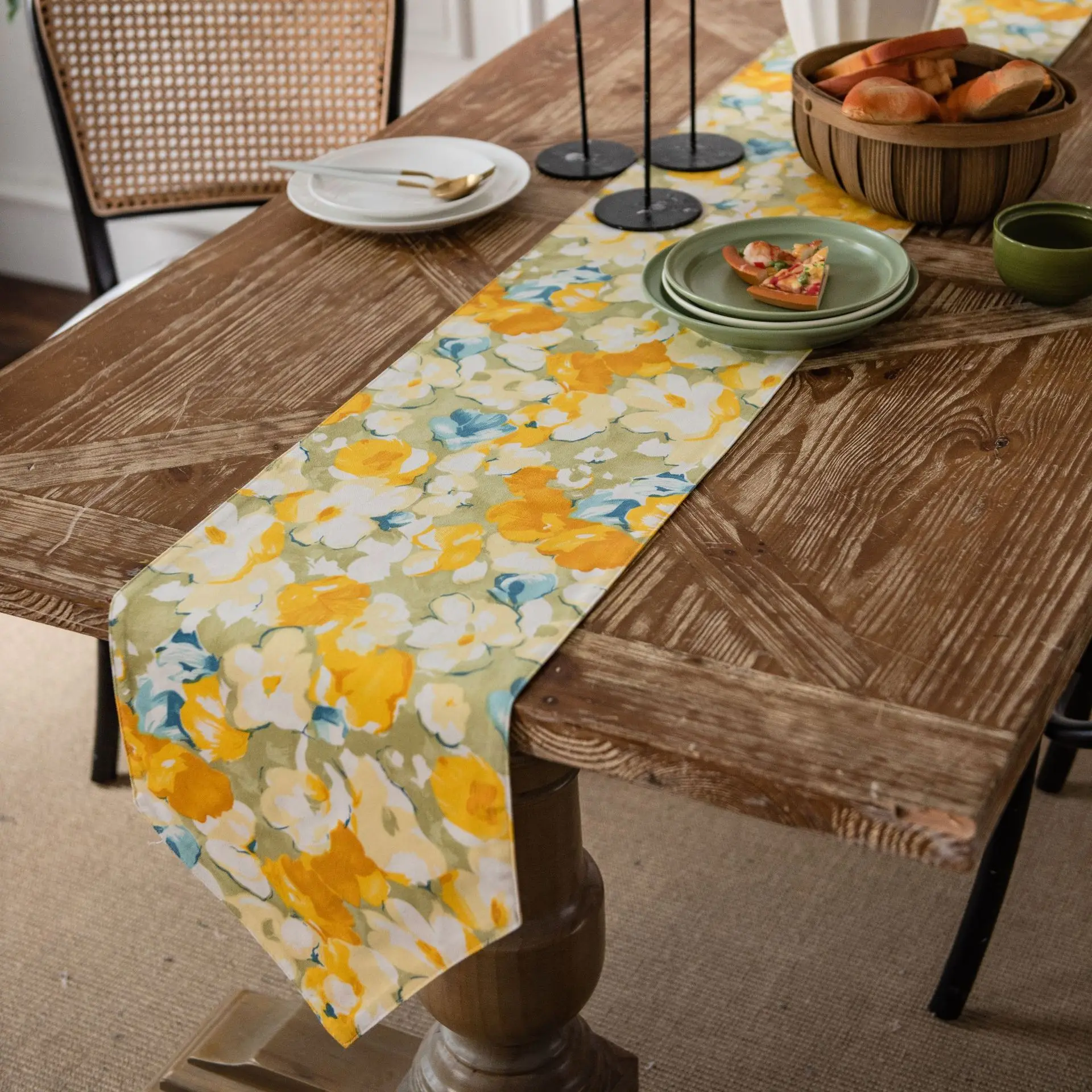 

Table Runner Yellow Flowers Printed Tea Table Cabinet Tablecloth Pastoral Strip Coffee Table Bed Flag Entrance Dust Cover