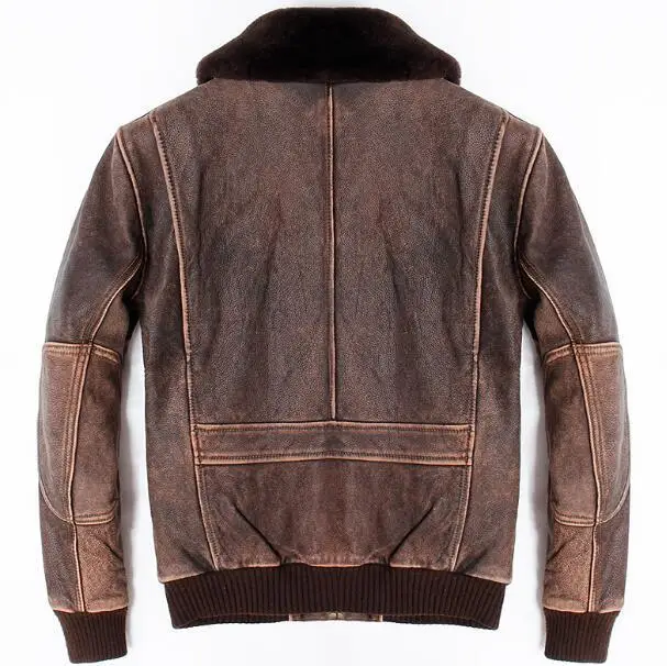 

Mens Brown Air Force Flight Leather Jacket Vintage Wool Collar Plus Size Genuine Cowhide Winter Russian Aviator Pilot Coat Male