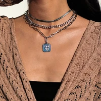 european and american fashion personality retro snake bone cross chain square brand rose embossed multilayer necklace female