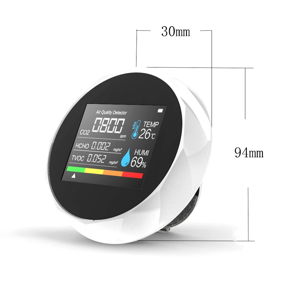 

3 IN 1 NDIR Digital CO2 Detector Air Quality Monitor Formaldehyde TVOC Carbon Dioxide Meter Poisoning Indoor Air Analyzer