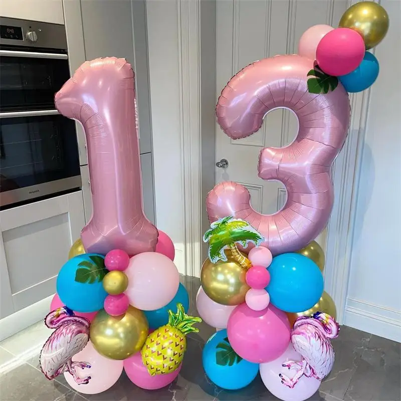 

25pcs Flamingo Balloons Big Pink Number Ball Rose Red Gold Balloons Birthday Wedding Summer Party Hawaii Decoration Supplies