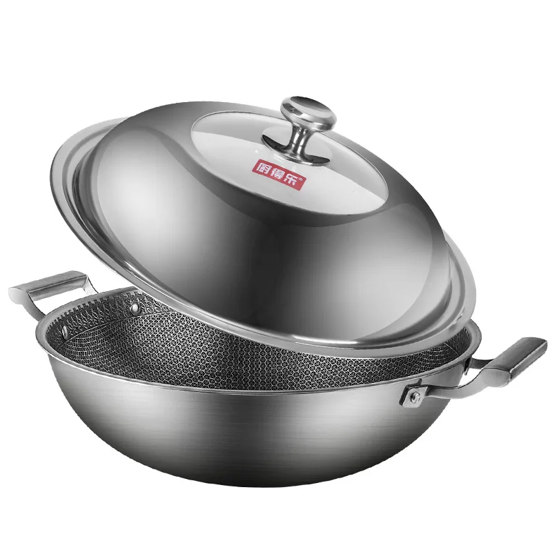 

Honeycomb 304 Stainless Steel Pot Gas Domestic Non Stick Pot Electromagnetic Furnace Double Ear Wok 40cm Cookware Kitchen