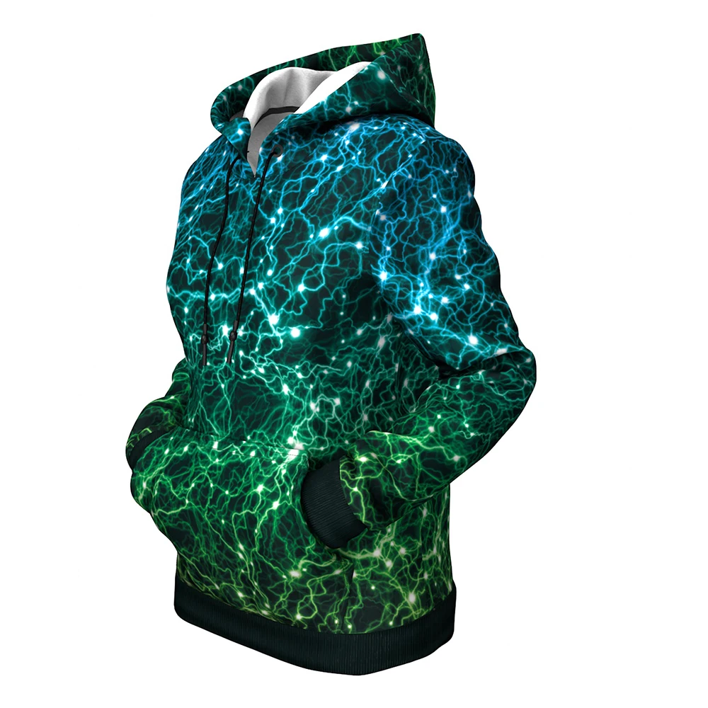 

high quality 3d print tech Bolt Lightning Storm Power Superhero Energy Green Blue Magic Sci-Fi hoodie with cup and center pocke