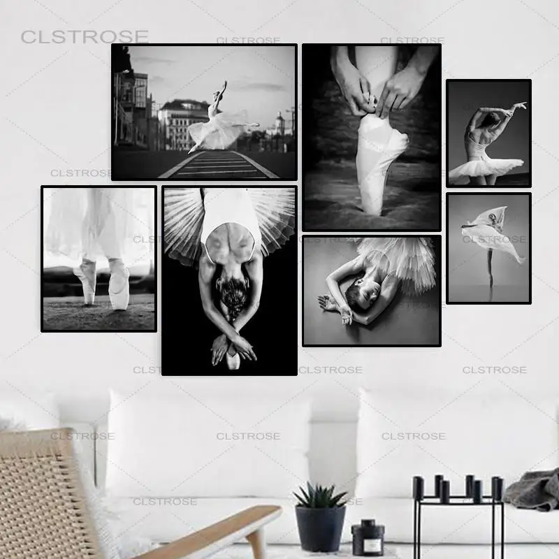

Elegant Ballet Dancer Black and White Photography Picture Nordic Wall Art Canvas Painting Modern Home Decoration Dance Studio