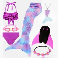 hot kids girls mermaid tails with fin swimsuit bikini bathing suit dress add monofin goggle with garland swimmable costume