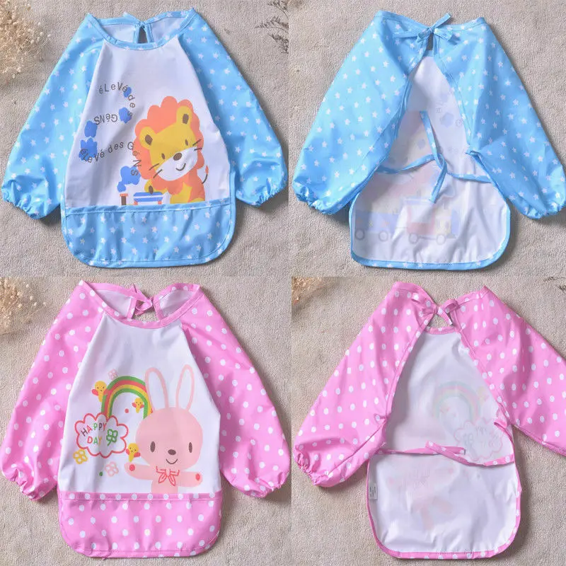 Long Sleeve Children Baby Bibs Bib Apron Waterproof Coverall Art Craft Paint Smock Feeding Bib Blouse Toddler Children