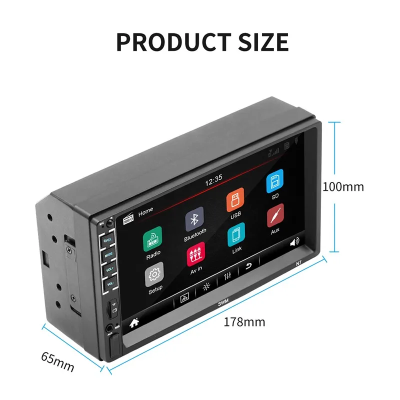N7 7&quot Car Radio MP5 Multimedia Player Bluetooth FM AUX Stereo 2 Din Remote Control 12V U Disk TF Card Mobile Phone Charging |