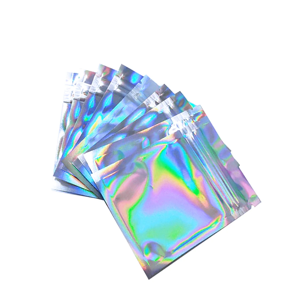 

100PCS Zip Lock Bags for One Side Clear Holographic Laser False Eyelashes Storage Bag Makeup Storage Organizer