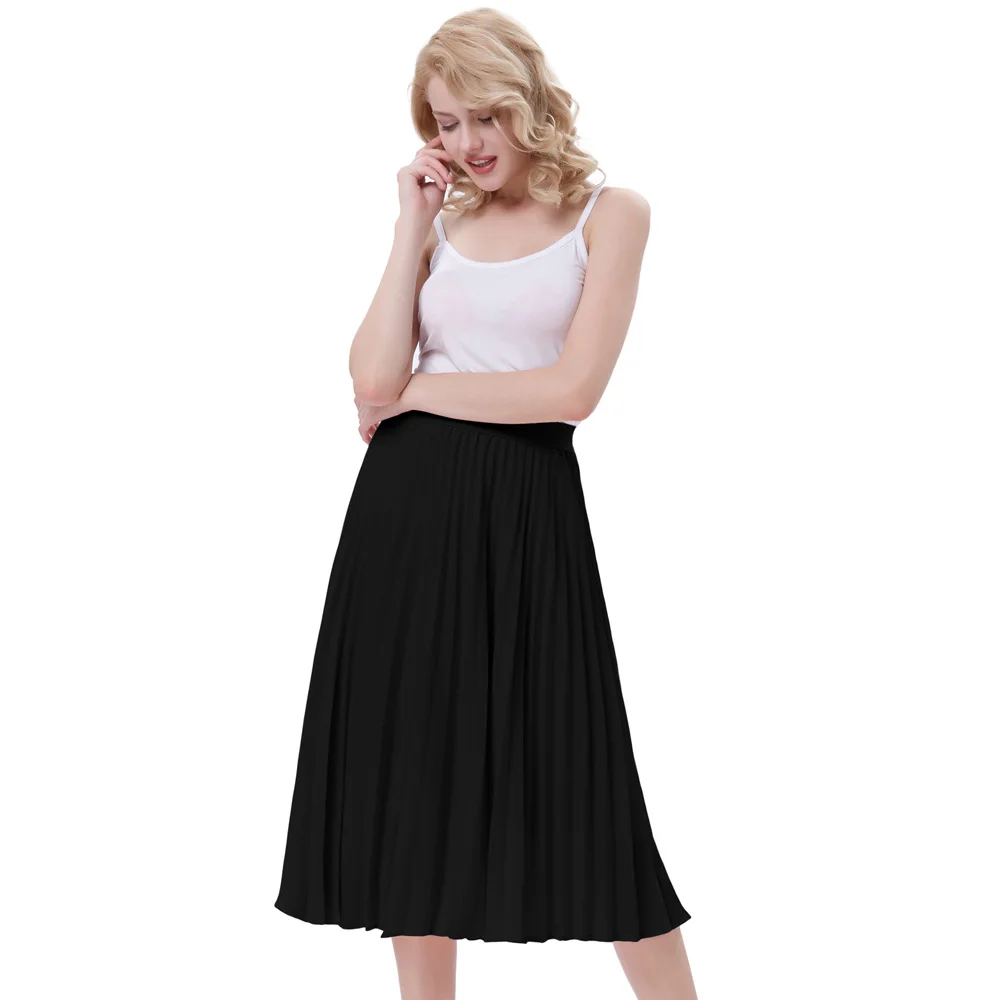 2020 Spring Women Elegant Maxi Pleated Skirt High Waist A-Line Elasticated Long Casua Party Skirts Vintage Female | Женская одежда