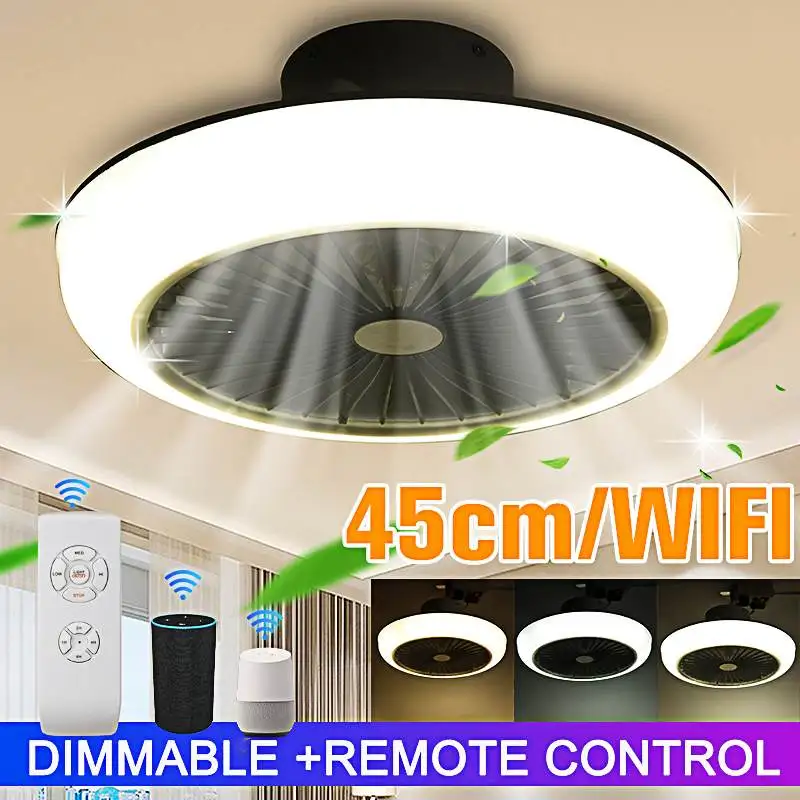 

45cm Modern WiFi Smart LED Ceiling Fan Lamp Remote Control 3-Wind Adjustable Speed Dimmable Ceiling Light Fan Air Cooler Lamp