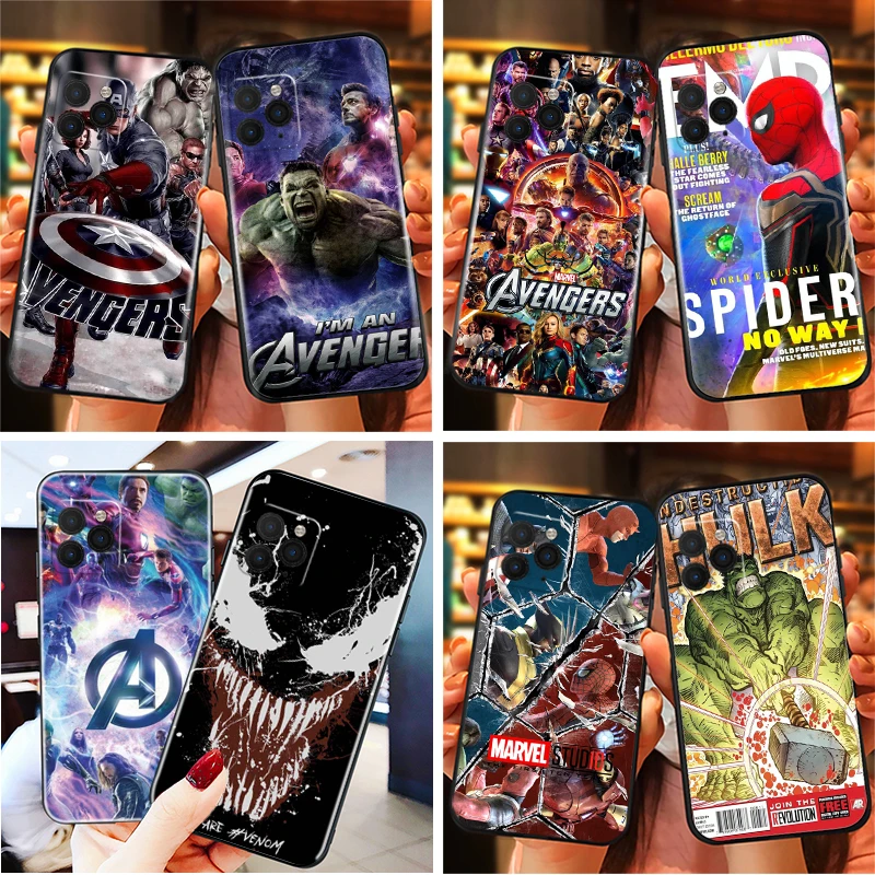 

Marvel Avengers Phone Case For iPhone 11 12 13 Pro Max 12 13 Mini X XR XS Max Funda Cover SpiderMan Hulk IronMan Captain America