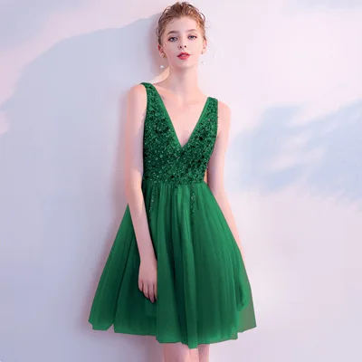 Платья для выпускного вечера из тюля с v-образным вырезом длина до колена 2020