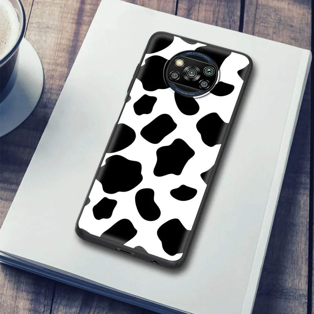 

Phone Cover for Xiaomi Mi Note 10 Pro 10T 5G Poco X3 NFC C3 A2 Lite 9T CC9E Black Soft Coque Cases Cow Skin Pattern