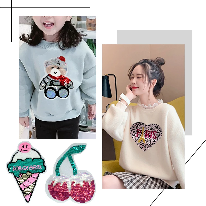 Нашивка с блестками и аппликацией в виде утюга на вышитых заплатках для одежды