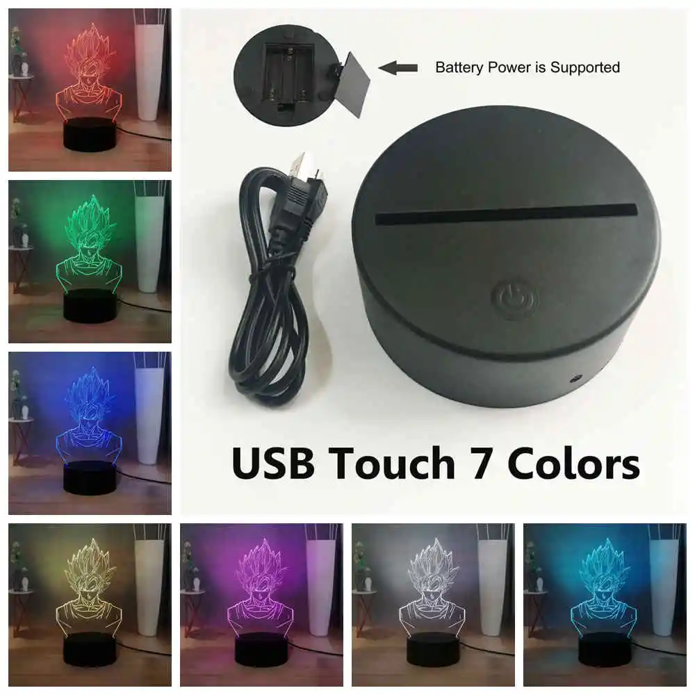 Новинка, светодиодный ночник с драконом, для детей, Сон Гоку, RGB, 7 цветов, настольная лампа, креативная прикроватная лампа, подарок на день рождения - Испускаемый цвет: USB Touch 7 colors