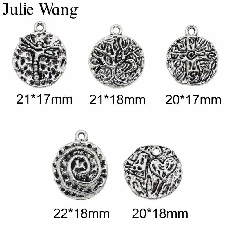 Julie Wang 5 шт. сплав Смешанное Дерево крест сердце Стрекоза шармы античное серебро