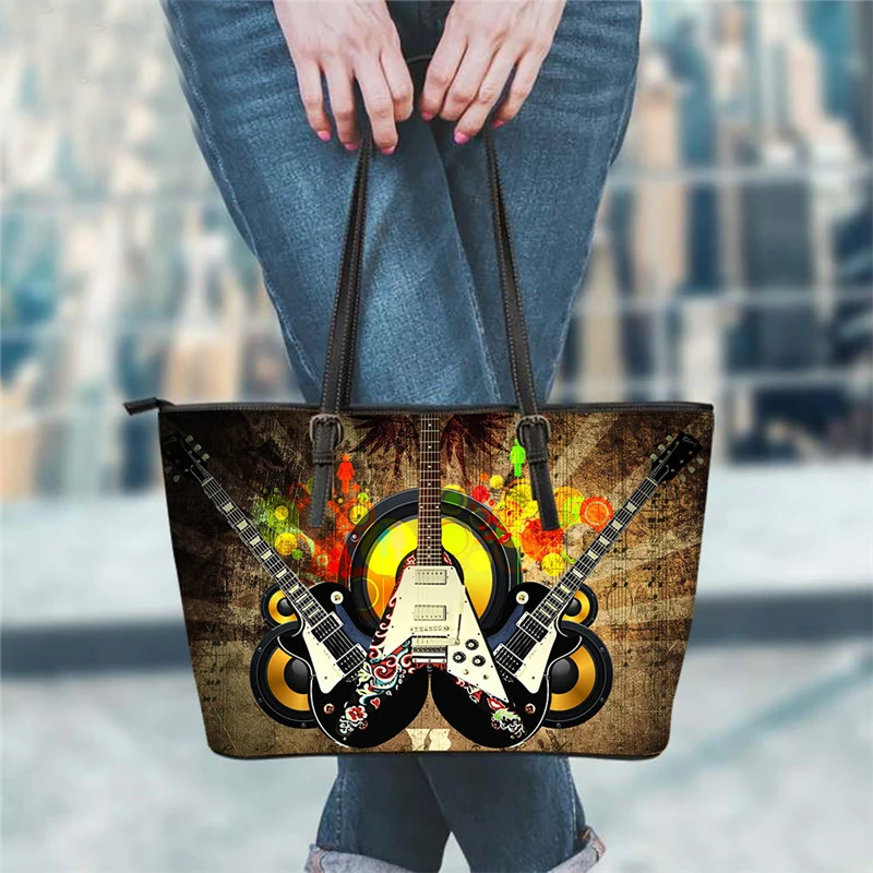 

Customzied Vintage Guitar Music Notes Pattern Women Luxury Handbag Shoulder Bag Ladies Large Capacity Beach Bags Sac Main Femme