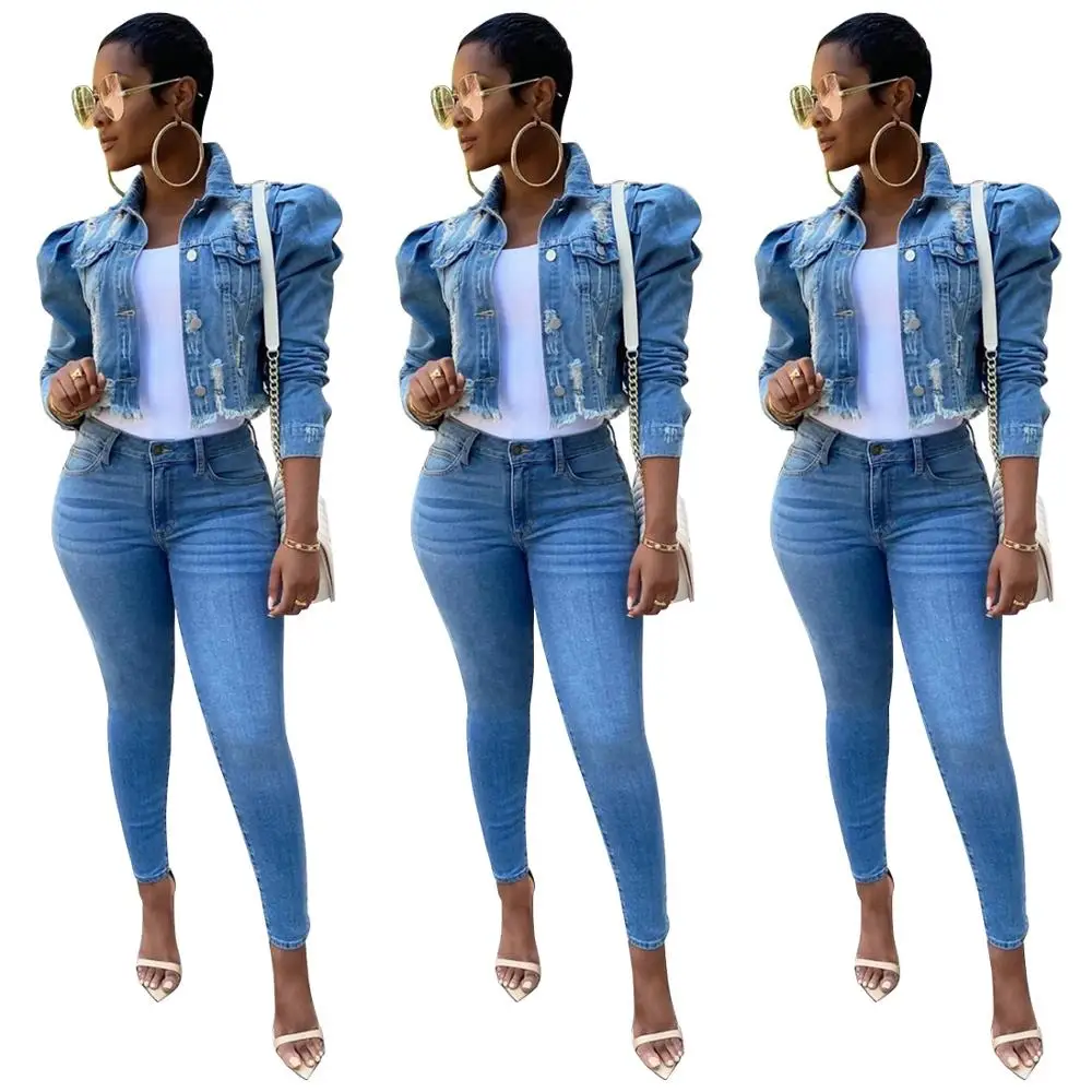 

2020 Woman Coat Autumn Winter Loose Short Turn Down Collar Streetwear Hollowed-Out Washed Denim Tassels